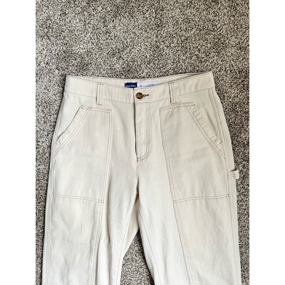 Women's Off White Carpenter Pants Size 10 Tall Straight Leg Casual Old Navy - Picture 2 of 5